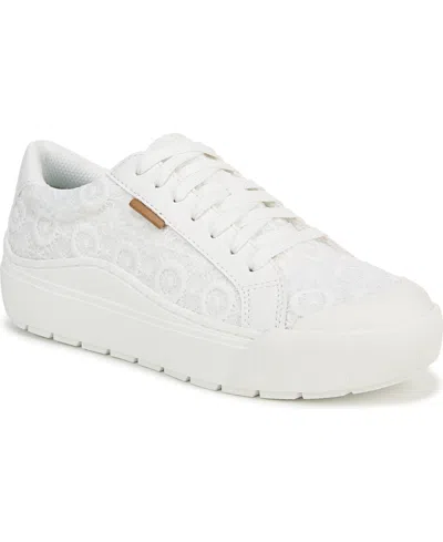 Dr. Scholl's Women's Time Off Lace Up Platform Sneakers In White Crochet Lace Fabric
