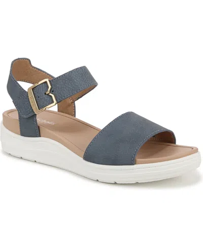 Dr. Scholl's Women's Time Off Sky Sport Wedge Sandals In Oxide Blue Faux Leather