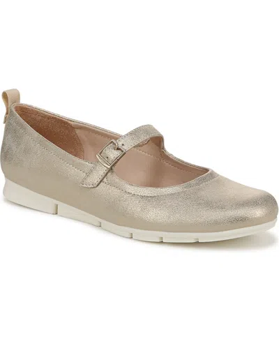 Dr. Scholl's Women's Timeless Jane Closed Round Toe Mary Jane Flats In Gold Faux Leather