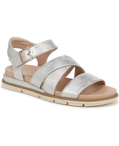 Dr. Scholl's Women's Timeless Life Open Round Toe Strappy Sandals In Silver Faux Leather