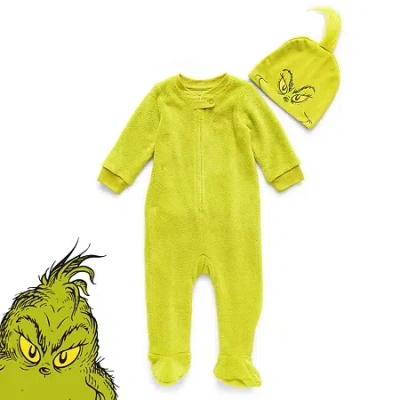 Dr. Seuss Baby Unisex  Grinch Fleece Long Sleeve Matching Family Footed Pajamas In Green