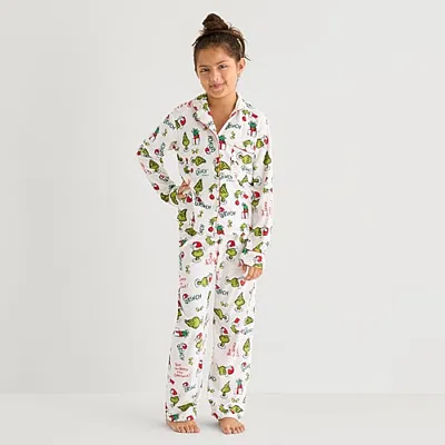Dr. Seuss Little & Big Kid Unisex  Grinch Velour V-neck Long Sleeve 2-pc. Matching Family Pajama Set In Multi