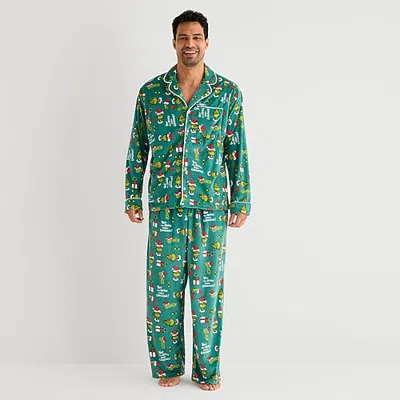 Dr. Seuss Mens  Grinch Velour V-neck Long Sleeve 2-pc. Matching Family Pajama Set In Nude
