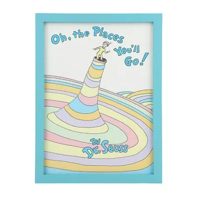 Dr. Seuss Oh The Places You'll Go Framed Book Cover Replica Turquoise Wooden Wall Frame In Blue