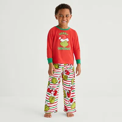Dr. Seuss Kids' Unisex Grinch Long Sleeve 2-pc. Pajama Set In Red