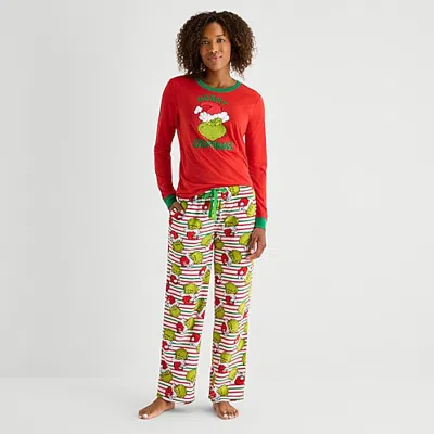 Dr. Seuss Womens Grinch Long Sleeve 2-pc. Pajama Set In Red