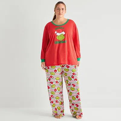 Dr. Seuss Womens Grinch Long Sleeve 2-pc. Pajama Set In Red