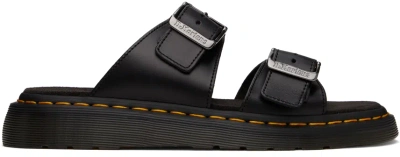 Dr. Martens' Black Josef Leather Buckle Slide Sandals In Black Analine