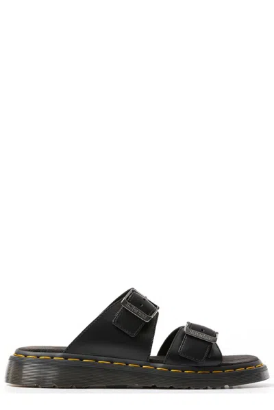 Dr. Martens' Black Josef Leather Buckle Slide Sandals In Black Analine
