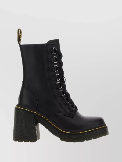 Dr. Martens Leather Ankle Boots With Chunky Heel And Platform Sole In Black