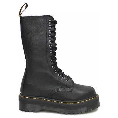 Pre-owned Dr. Martens' Dr. Martens Unisex Boots 1b99 Quad Casual Lace-up Side-zip Mid-calf Leather In Black