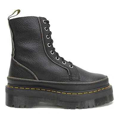 Pre-owned Dr. Martens' Dr. Martens Womens Boots Jadon Zip Lace Up Zip Up Ankle Milled Nappa Leather In Black