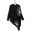 Dr2 By Daniel Rainn Abstract Floral Asymmetric Hem Sweater In Black/ivory