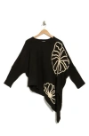 Dr2 By Daniel Rainn Asymmetric Floral Embroidered Top In Black/ivory