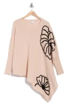 Dr2 By Daniel Rainn Asymmetric Floral Embroidered Top In Ivory/black