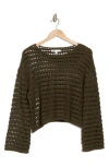 Dr2 By Daniel Rainn Bell Sleeve Open Knit Sweater In Army Green