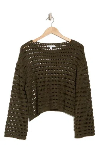 Dr2 By Daniel Rainn Bell Sleeve Open Knit Sweater In Army Green