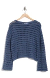 Dr2 By Daniel Rainn Bell Sleeve Open Knit Sweater In Soft Blue