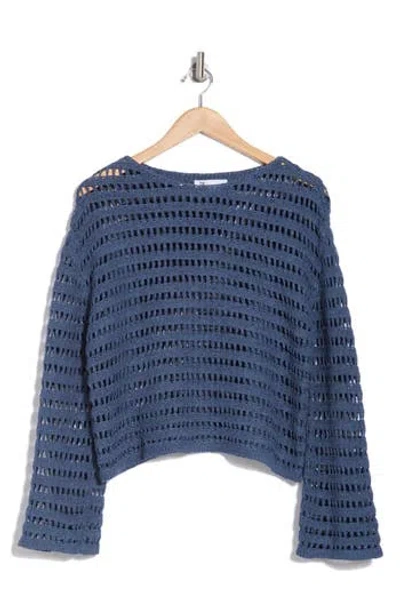 Dr2 By Daniel Rainn Bell Sleeve Open Knit Sweater In Soft Blue