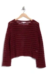 Dr2 By Daniel Rainn Bell Sleeve Open Knit Sweater In Wine Red