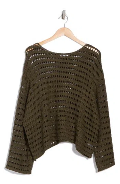 Dr2 By Daniel Rainn Bell Sleeve Pointelle Sweater In Army Green