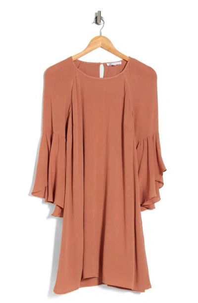 Dr2 By Daniel Rainn Boho Bell Sleeve Flare Dress In Blush Taup