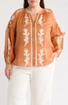 Dr2 By Daniel Rainn Border Print Button-up Shirt In Orange