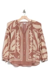 Dr2 By Daniel Rainn Border Print Button-up Shirt In Rosy Brown Cream