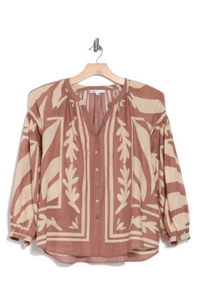 Dr2 By Daniel Rainn Border Print Button-up Shirt In Rosy Brown Cream