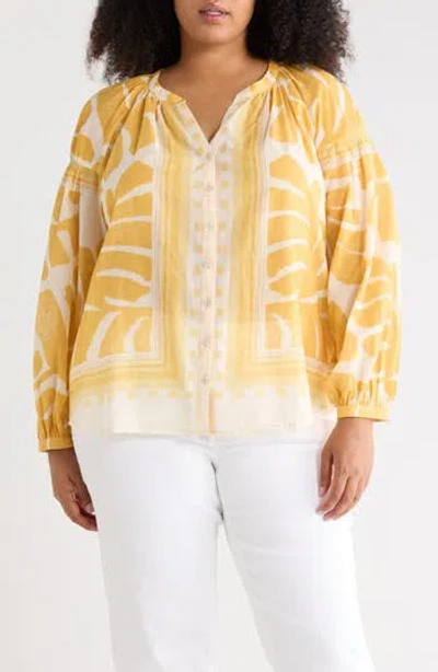 Dr2 By Daniel Rainn Border Print Button-up Shirt In Golden Khaki