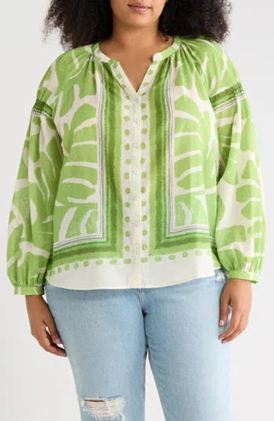 Dr2 By Daniel Rainn Border Print Button-up Shirt In Lint