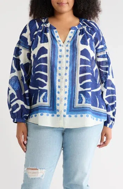 Dr2 By Daniel Rainn Border Print Button-up Shirt In Navy