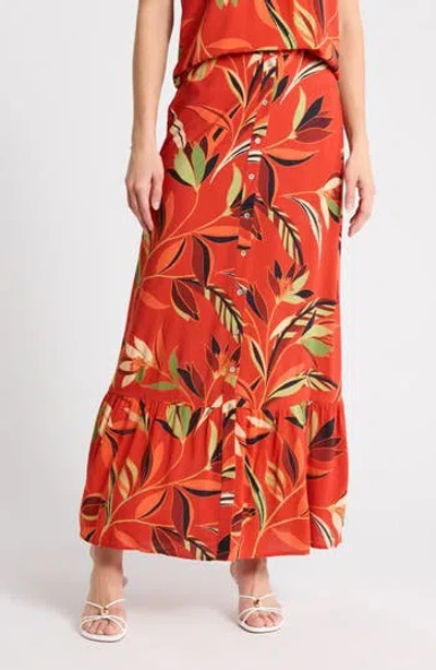 Dr2 By Daniel Rainn Button Front Maxi Skirt In Orange