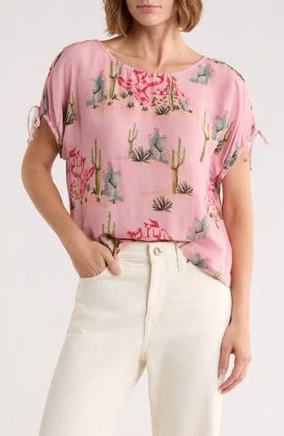Dr2 By Daniel Rainn Cactus Print Drop Sleeve Top In Pink