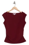 Dr2 By Daniel Rainn Cap Sleeve Ruched Side T-shirt In Burgundy