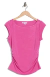 Dr2 By Daniel Rainn Cap Sleeve Ruched Side T-shirt In Purple