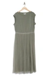 Dr2 By Daniel Rainn Cap Sleeve Tulle Overlay Dress In Washed Agave Green