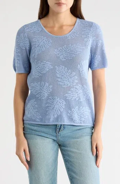 Dr2 By Daniel Rainn Cotton Jacquard Short Sleeve Sweater In Blue