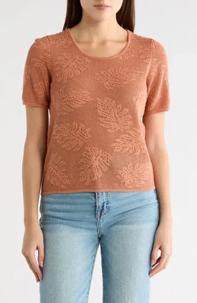 Dr2 By Daniel Rainn Cotton Jacquard Short Sleeve Sweater In R287 Coral