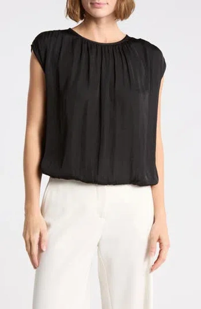 Dr2 By Daniel Rainn Crinkle Satin Bubble Hem Top In Black