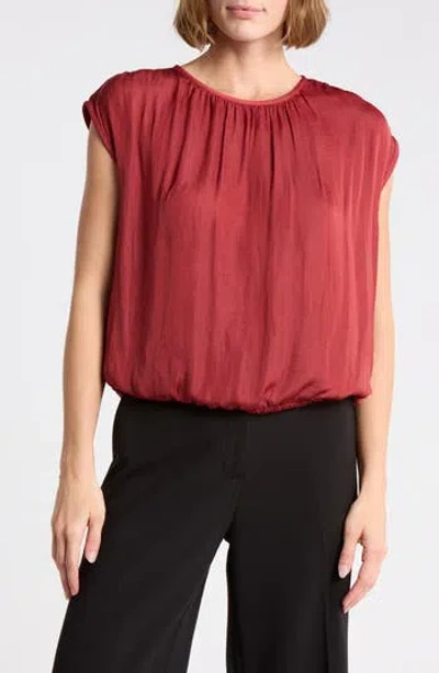 Dr2 By Daniel Rainn Crinkle Satin Bubble Hem Top In Red