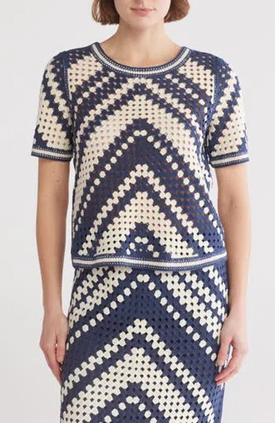 Dr2 By Daniel Rainn Crochet Sweater Top In P900 Blue