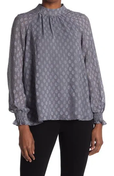 Dr2 By Daniel Rainn Daniel Rainn Long Sleeve Swiss Dot Blouse In Gray