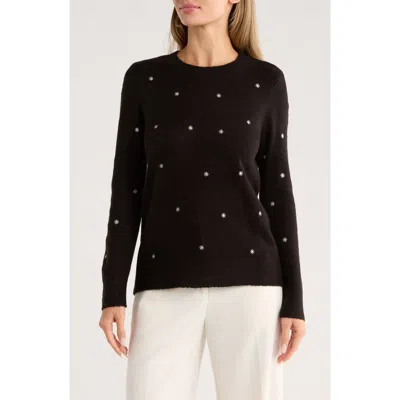 Dr2 By Daniel Rainn Ditsy Embroidered Crewneck Sweater In Black