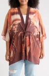 Dr2 By Daniel Rainn Drawstring Floral Open Front Wrap In R386 Sunset