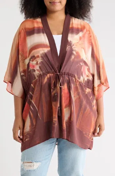 Dr2 By Daniel Rainn Drawstring Floral Open Front Wrap In Sunset