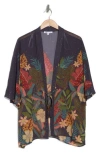 Dr2 By Daniel Rainn Drawstring Floral Open Front Kimono