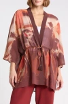 Dr2 By Daniel Rainn Drawstring Tie Chiffon Topper In Brown Sunset