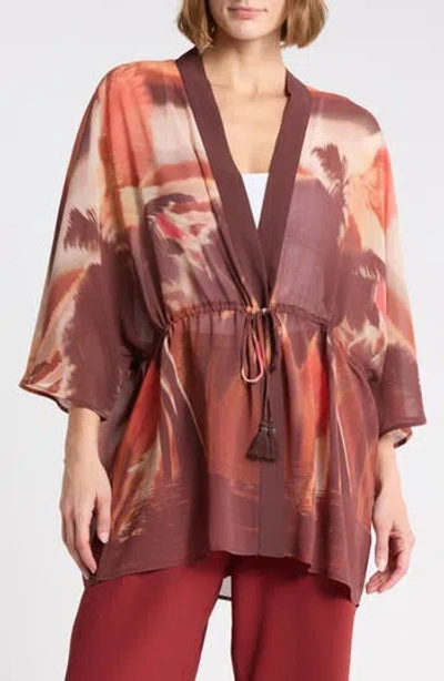 Dr2 By Daniel Rainn Drawstring Tie Chiffon Topper In Brown Sunset