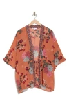 Dr2 By Daniel Rainn Drawstring Tie Chiffon Topper In Sunset